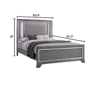 Alanis Gray Queen Bed Upholstered Headboard Bed