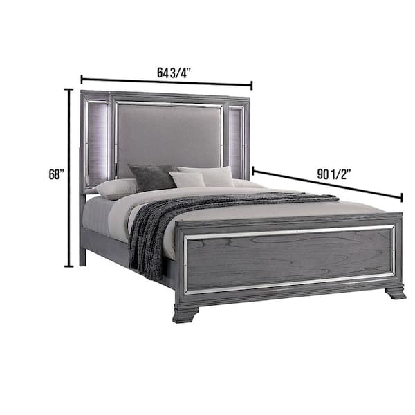 William's Home Furnishing Alanis Gray Queen Bed Upholstered Headboard Bed