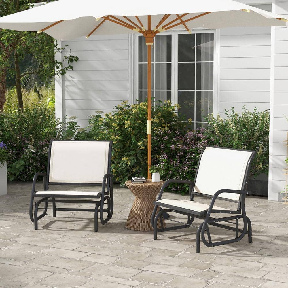 White Metal Outdoor Porch Glider Chairs with Breathable Mesh Fabric for Gar
