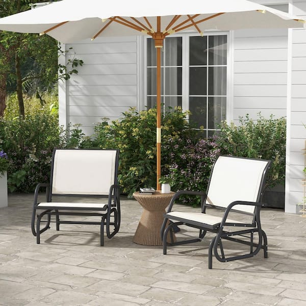 Unbranded White Metal Outdoor Porch Glider Chairs with Breathable Mesh Fabric for Garden, Poolside, Backyard, Balcony (Set of 2)
