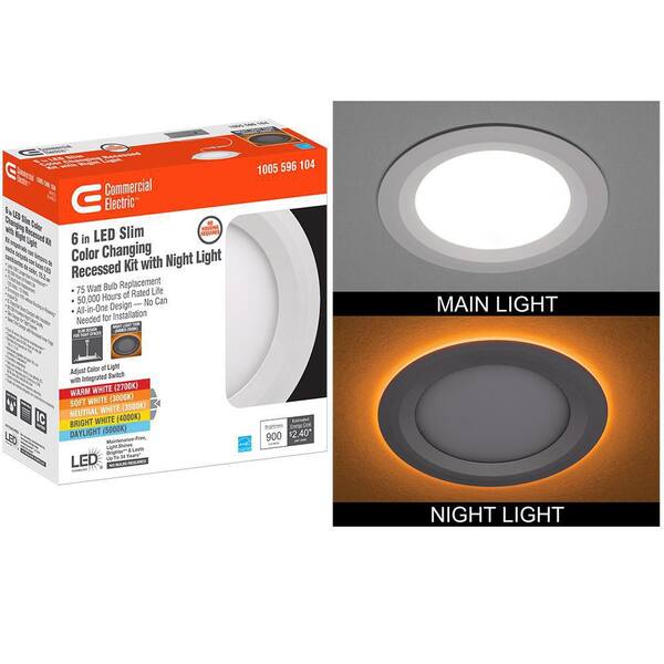 Electric Ultra Slim 6 in. Canless Selectable CCT Integrated LED Recessed Light Trim with Night Light Feature 900 Lumens 53828101 - The Home Depot