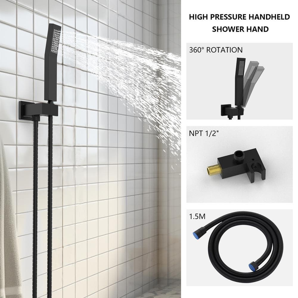 Matte Black Square Dual Rain Shower System with Handheld