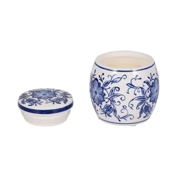 Liv & Skye 8 oz. Blue/White Lavender Verbena Scented Chinoiserie