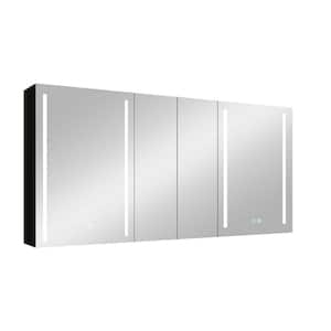 60 in. W x 30 in. H Large Rectangular Black LED Aluminum Wall Surface Mount Medicine Cabinet with Mirror