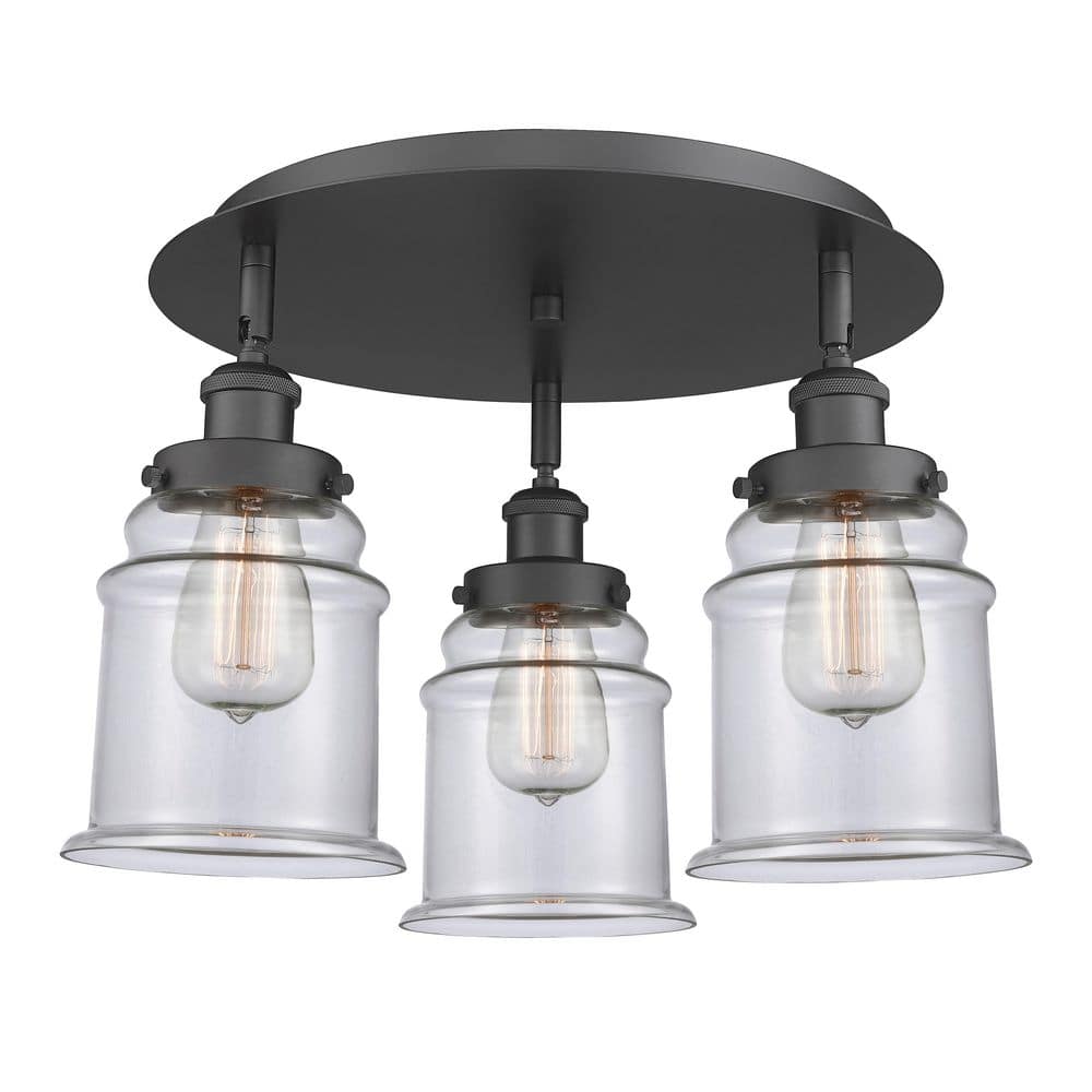 Canton 17.75 in. 3-Light Matte Black Industrial Flush Mount with Clear Glass Shade price history on PriceWatchPro