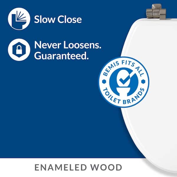 Weston Round Soft Close Enameled Wood Closed Front Toilet Seat in Silver Never Loosens Chrome Metal Hinge
