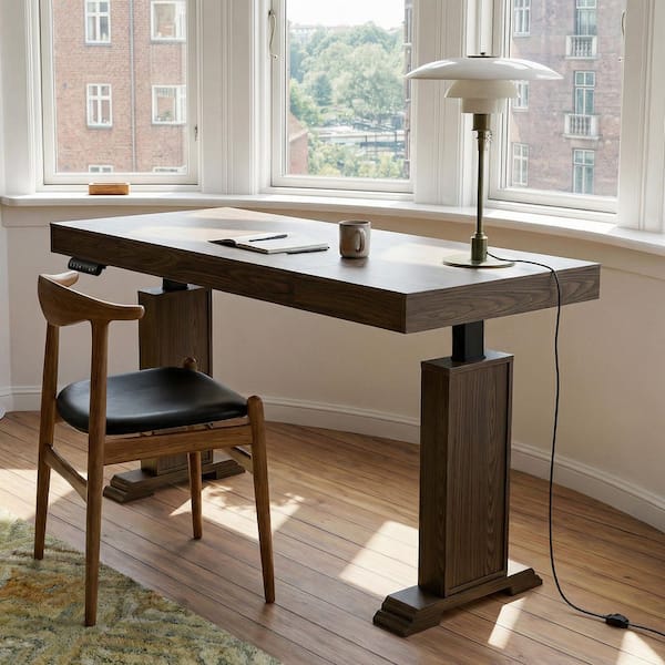 63 in. Rectangular Brown Wood 0-Drawer Desk with Computer Desk, Writing Desk, Standing Desk, Executive Desk, Gaming Desk