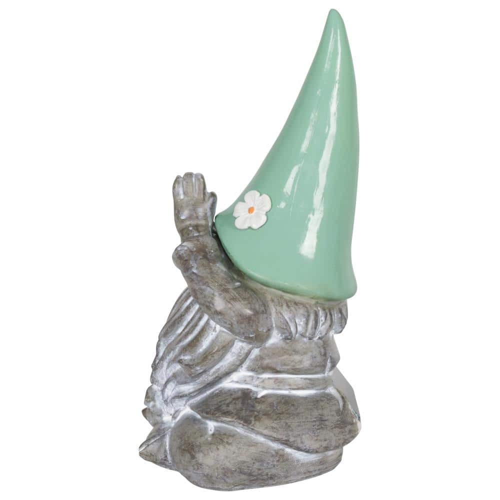Solar Powered Resin Meditating Gnome with LED Hat, 11 Inch
