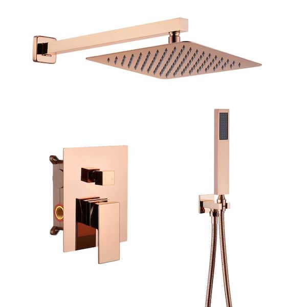 Mondawe 2-Spray Patterns 10 in. Wall Mount Rainfall Dual Shower Heads in Rose Gold