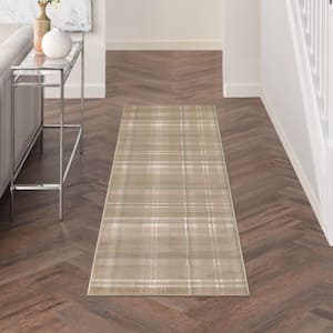 Grafix Taupe 2 ft. x 8 ft. Plaid Contemporary Runner Area Rug