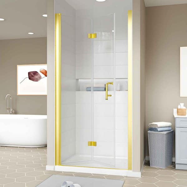 36-37.9 in. W x 72 in. H Bi-Fold Frameless Shower Door with 1/4 in Clear SGCC Tempered Glass and Brushed Gold Finish