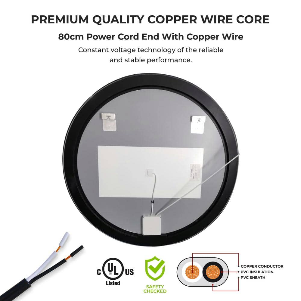 Elegant 28" Round Frameless LED Bathroom Mirror with Touch Sensor