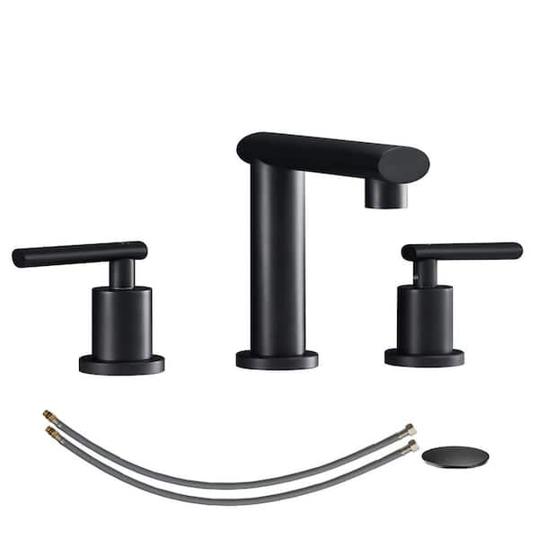 waterpar 8 in. Widespread Double Handle Bathroom Faucet with Pop-Up Drain and Lead-Free Supply Hoses in Matt Black