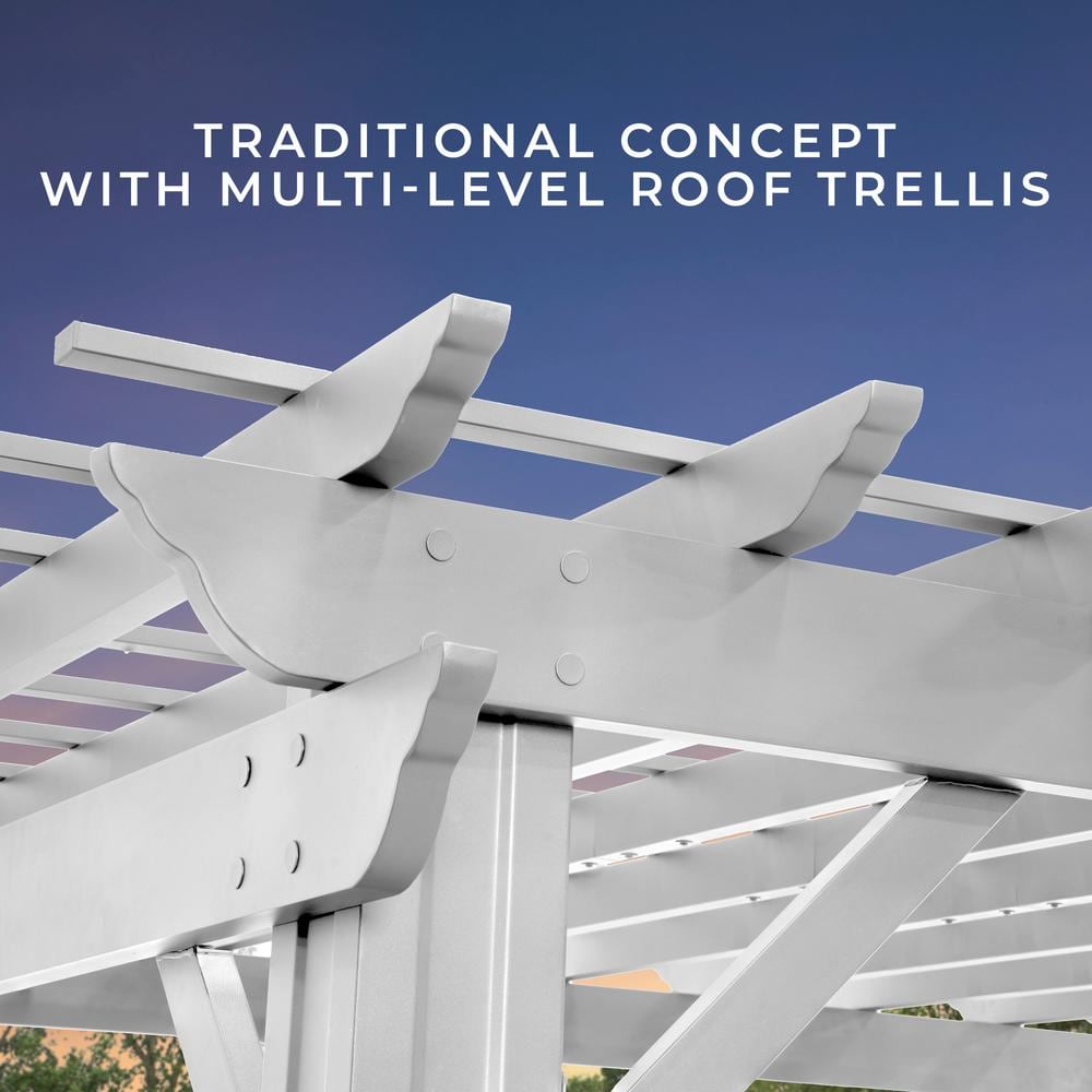 Hawthorne 14x12 White Galvanized Steel Pergola with Canopy