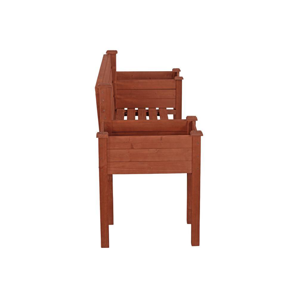 Medium Brown Wood Planter Bench with Slanted Backrest