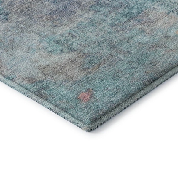 Mayfield Premium Machine Washable Abstract AMF2100 Aqua 2 ft. x 7 ft. Runner Rug
