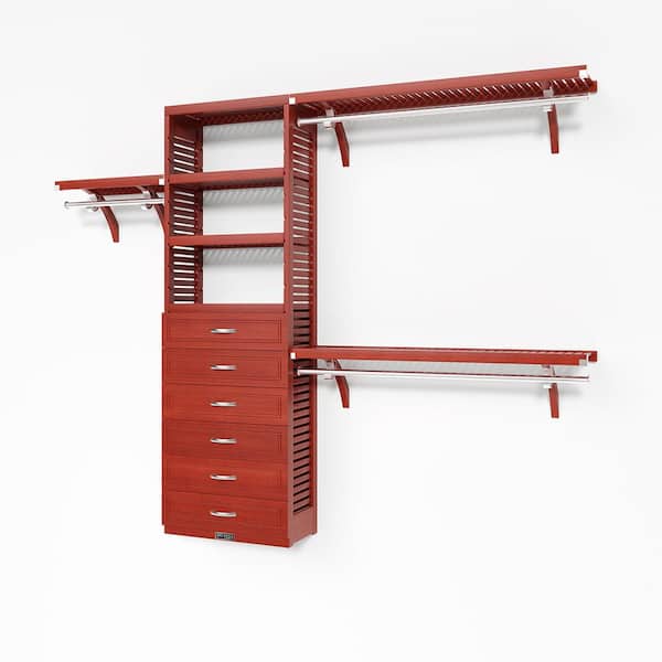 John Louis Home 72 in. W - 120 in. W Red Mahogany Reach in with 6 Drawers 12 in. Shelf Wood Closet System