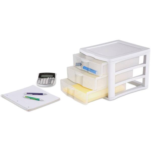 Sterilite 17918004 3 Drawer Unit White Frame with Clear Drawers 4-Pack