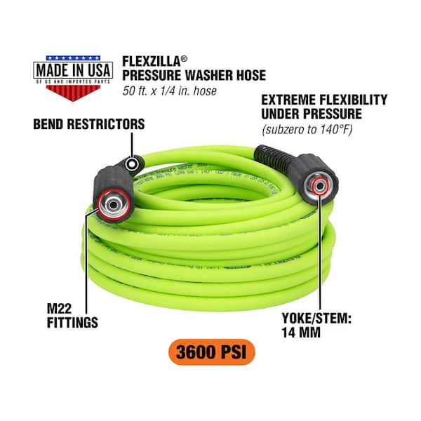 Flexzilla 1/4 in. x 50 ft. 3600 PSI Pressure Washer Hose with M22 Fittings  HFZPW36450M - The Home Depot