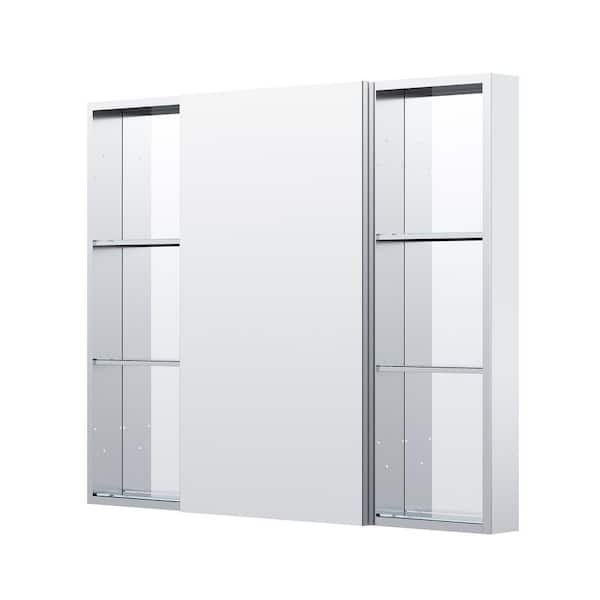 44 in. W x 36 in. H Rectangular Chrome Aluminum Medicine Cabinet with Mirror