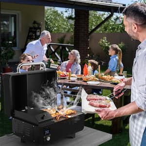 Portable Tabletop Pellet Grill Outdoor Smoker BBQ in Black with Digital Control System