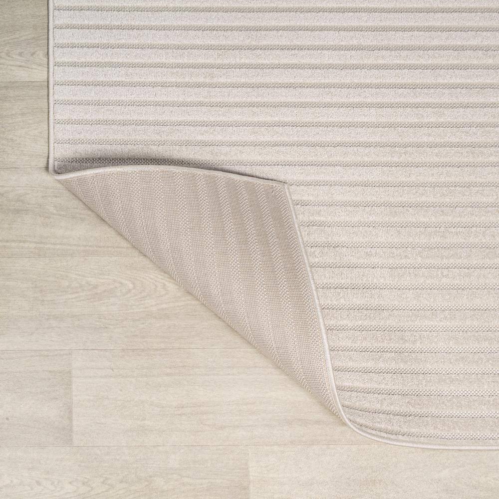 Ivory Cream Striped Synthetic Reversible Runner Rug 2' x 8'
