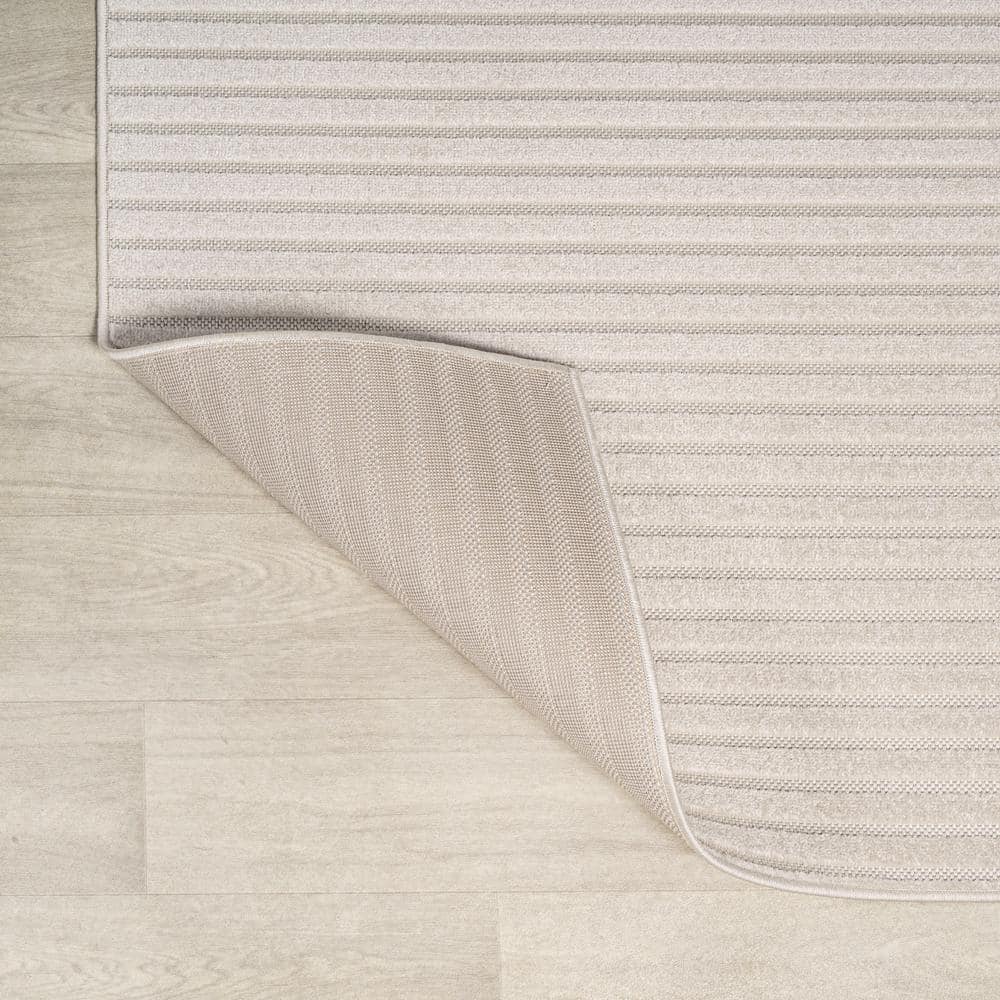 Ivory Cream Stripe Synthetic 8' x 10' Easy-Care Area Rug