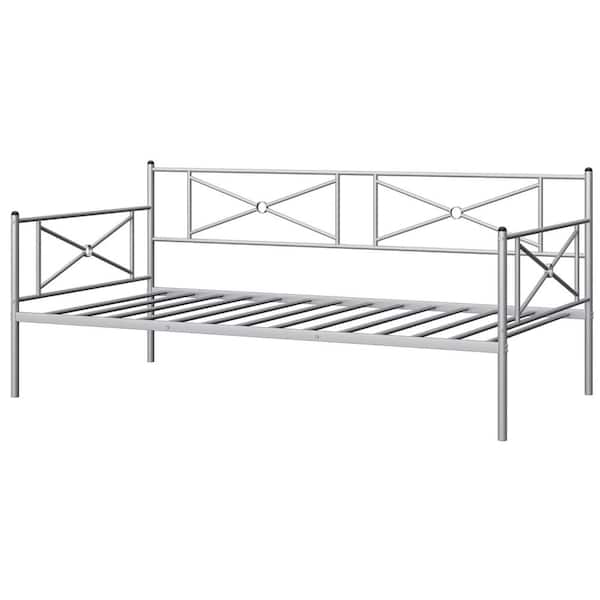 Costway Silver Twin Size Metal Daybed Frame Slat Support Mattress Foundation Living Room