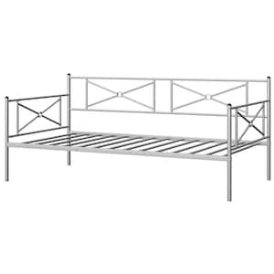 Silver Twin Size Metal Daybed Frame Slat Support Mattress Foundation Living Room