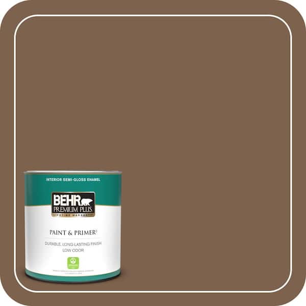 BEHR PREMIUM PLUS 1 qt. #PMD-60 Rich Walnut Semi-Gloss Enamel Low Odor Interior Paint & Primer