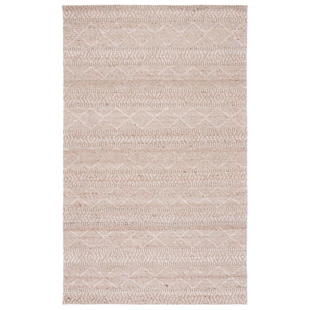Natural Beige Geometric Wool Flat Woven Square Rug