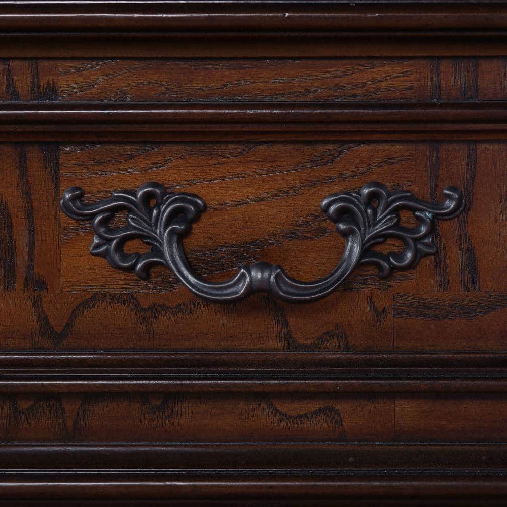 Dark Cherry Solid Wood 5-Drawer Chest with Carved Details