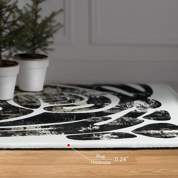 Black 8 ft. x 10 ft. Ethereal Abstractions I Washable Abstract Art Area Rug