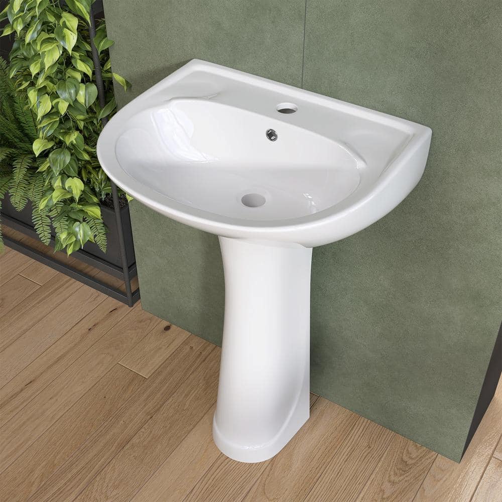 20 in. W x 17 in. D Vitreous China U-Shaped Vessel Sink with Single Faucet Hole Pedestal Combo Bathroom Sink in White price history on PriceWatchPro