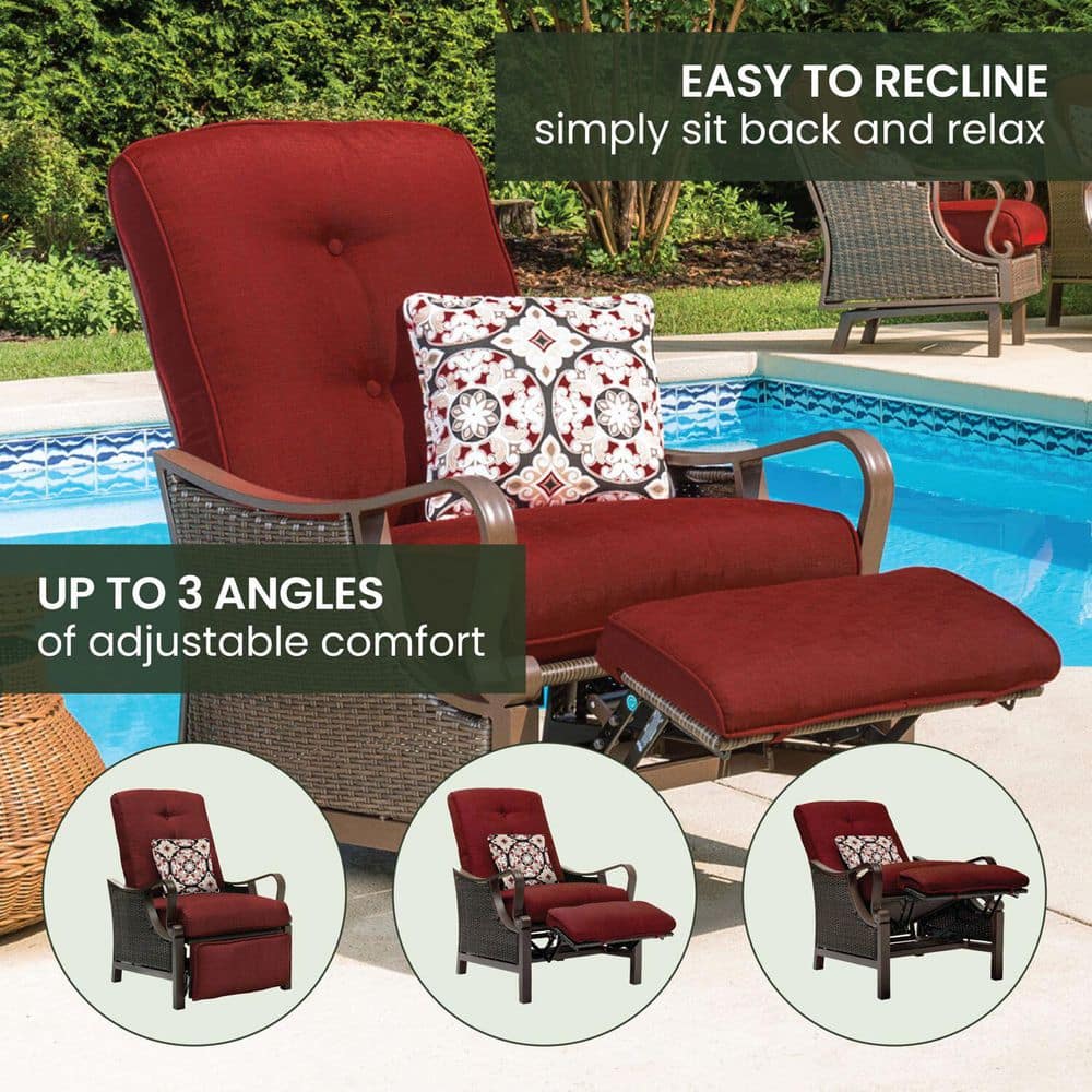 Crimson Red Steel and Wicker Reclining Armchair with Cushions