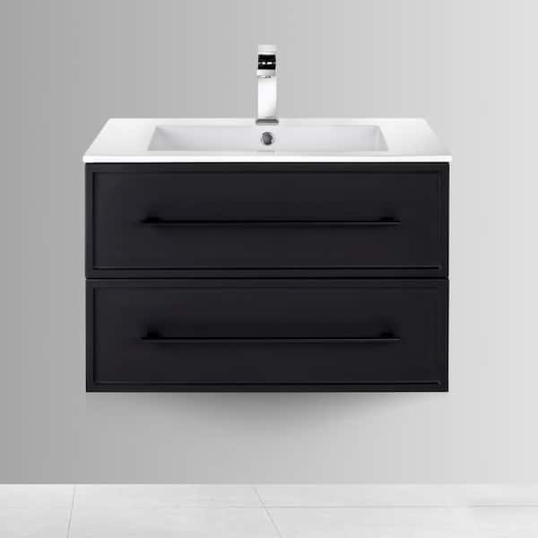 Cutler Kitchen and Bath Milano 30 in. W x 18 in. D x 20 in. H Single Sink Wall Bathroom Vanity in Black with Cultured Marble Top in White
