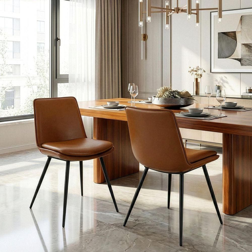 Glamour Home Set of 2 Avalon Cappuccino Faux Leather Dining Chair
