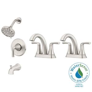 Ladera Single-Handle 3-Spray Tub & Shower Faucet and (2-Pack) 2-Handle Bathroom Faucet in Spot Defense Brushed Nickel