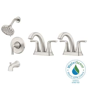 Ladera Single-Handle 3-Spray Tub & Shower Faucet and (2-Pack) 2-Handle Bathroom Faucet in Spot Defense Brushed Nickel