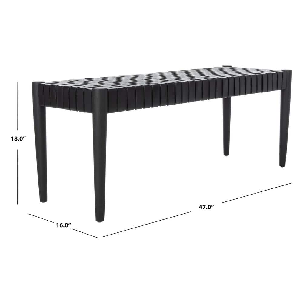 Amalia Mindi Wood and Woven Leather Entryway Bench
