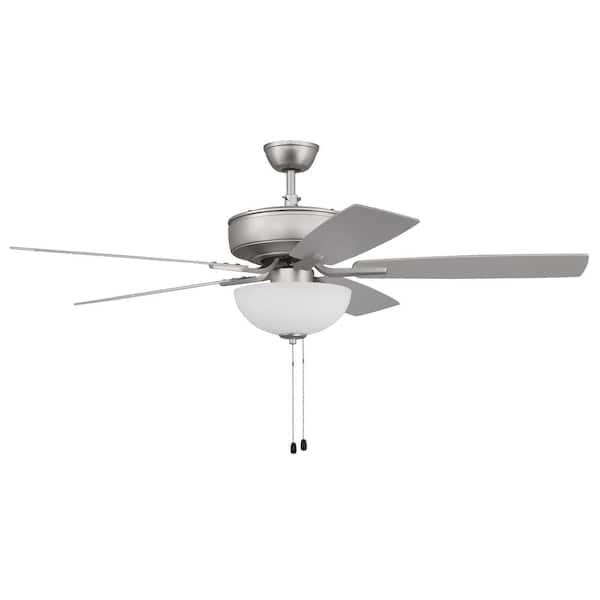 CRAFTMADE Pro Plus-211 52 in. Indoor Dual Mount Brushed Satin Nickel Ceiling Fan with Optional LED White Bowl Light Kit