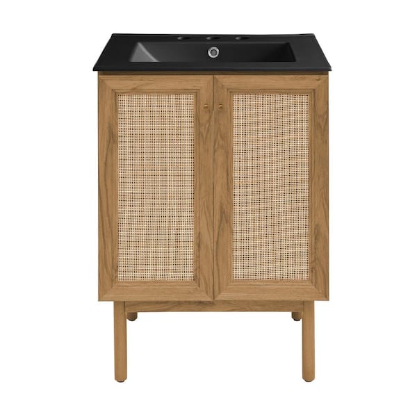 Swiss Madison Classed 24 in. W Oak Bathroom Vanity with Black, 3-Hole Ceramic Sink Top