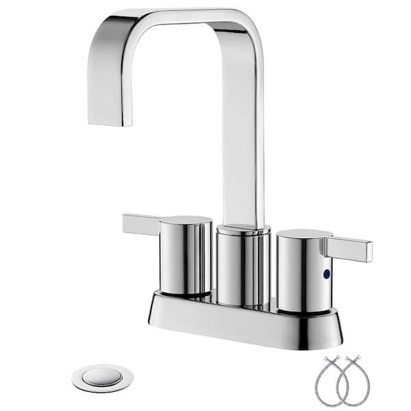 Phiestina 4 in. Center Set Waterfall Bathroom Sink Faucet, Chrome Finish with Rotatable 360-Degree, Swivel Laminar Stream Spout