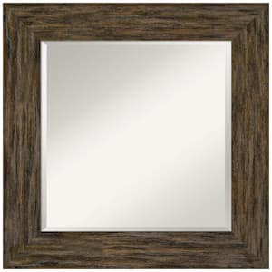 Fencepost Brown 27 in. x 27 in. Beveled Square Wood Framed Bathroom Wall Mirror in Brown