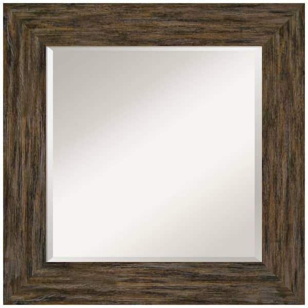 Amanti Art Fencepost Brown 27 in. x 27 in. Beveled Square Wood Framed Bathroom Wall Mirror in Brown
