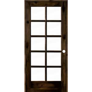 36 in. x 80 in. Knotty Alder Left-Handed 10-Lite Clear Glass Black Stain Wood Single Prehung Interior Door