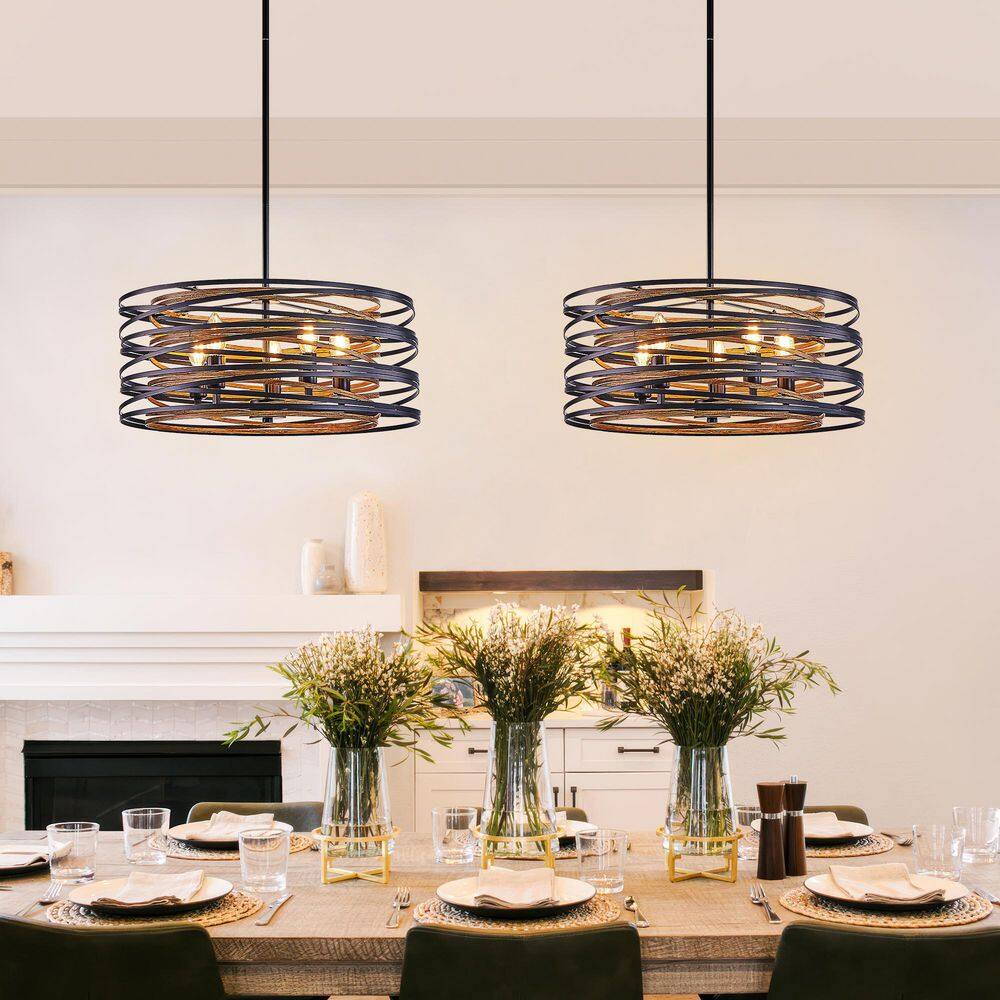 19.7 in. Modern Black & Walnut 5-Light Iron Chandelier with Adjustable Height for Dining Room, Kitchen Island price history on PriceWatchPro