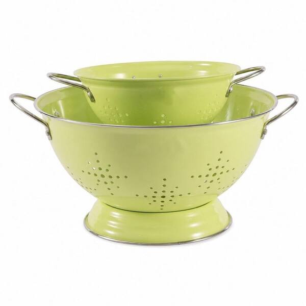 2-Pack Strainer Bowel with Handles, Heavey Duty Kitchen Drainer Basket for Pasta Veggies and Fruits, Green