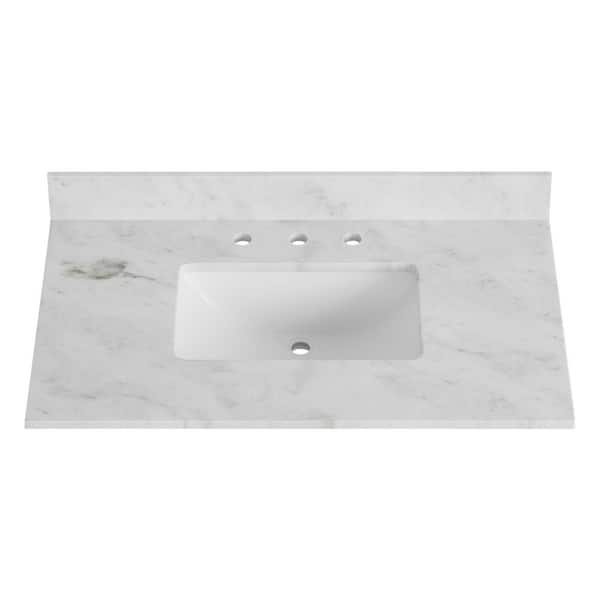DELUXE DL LIVING 37 in. W. x 22 in. D Carlsberg Marble White Rectangular Single Sink Bathroom Vanity Top in White