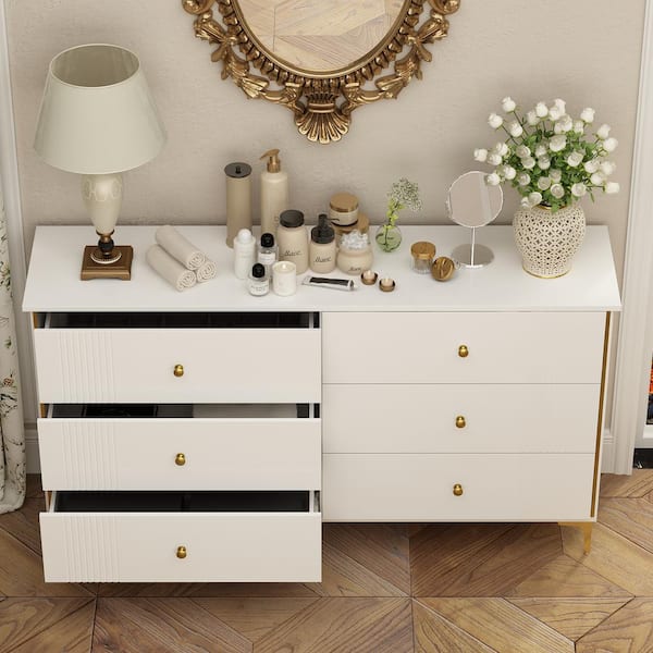 FUFU&GAGA White 6-Drawer 29.3 in. Width Wooden Dresser, Make Up Vanity, Bedside Chest, Accent Storage Cabinet without Mirror